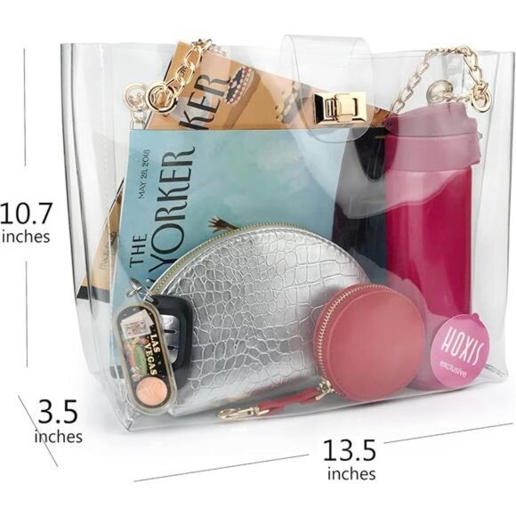 Multifuntional Chain Tote Bag Medium Transparent Shoulder Handbag with Turn-Lock - Picture 8 of 10